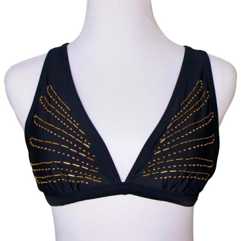 Xhilaration Beaded Black String Bikini Swim Top LARGE Swimwear‎ Vacation Beach